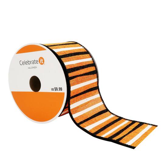 2.5&#x22; x 25ft. Wired Faux Linen Halloween Stripe Ribbon by Celebrate It&#x2122;